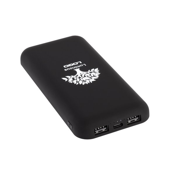 Беспроводное зарядное устройство "Sticky SOFTTOUCH", 10000 mAh с подсветкой логотипа и присосками - Беспроводное зарядное устройство "Sticky SOFTTOUCH", 10000 mAh с подсветкой логотипа и присосками черный