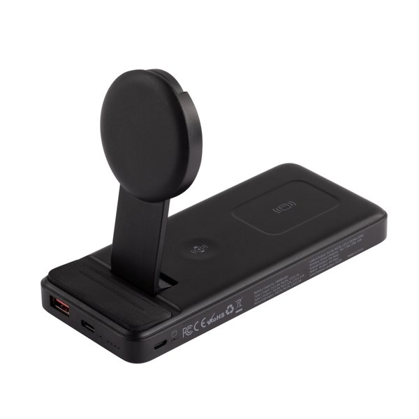 Беспроводная зарядная (20W/15W) станция-пауэрбэнк "Slider" 10000 mAh для смартфонов, наушников, часов, с подвижным зарядным блоком - Беспроводная зарядная (20W/15W) станция-пауэрбэнк "Slider" 10000 mAh для смартфонов, наушников, часов, с подвижным зарядным блоком черный