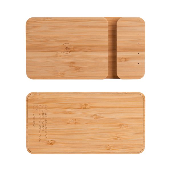 Беспроводное (10W) зарядное устройство "Bamboo Power" 5000 mAh с подставкой под смартфон, бамбук - Беспроводное (10W) зарядное устройство "Bamboo Power" 5000 mAh с подставкой под смартфон, бамбук бежевый