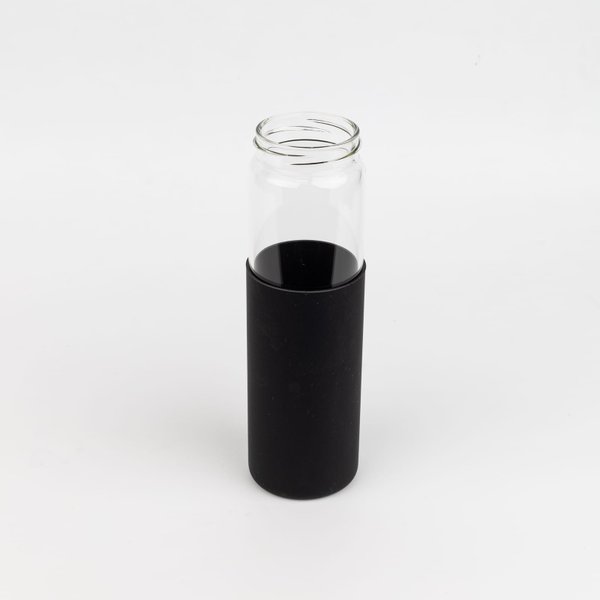 Бутылка стеклянная с силиконовой манжетой и бамбуковой крышкой Glass - Бутылка стеклянная с силиконовой манжетой и бамбуковой крышкой Glass, черная