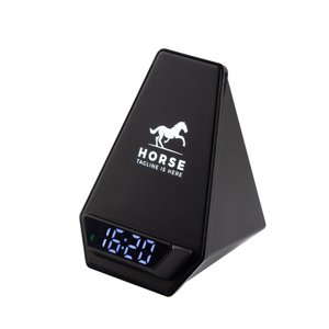 настольная bluetooth колонка (3вт) "smart pyramid" с часами и беспроводным (15w) зарядным устройством, с подсветкой логотипа