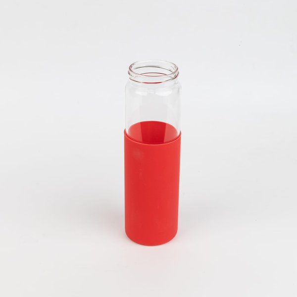 Бутылка стеклянная с силиконовой манжетой и бамбуковой крышкой Glass - Бутылка стеклянная с силиконовой манжетой и бамбуковой крышкой Glass, красная