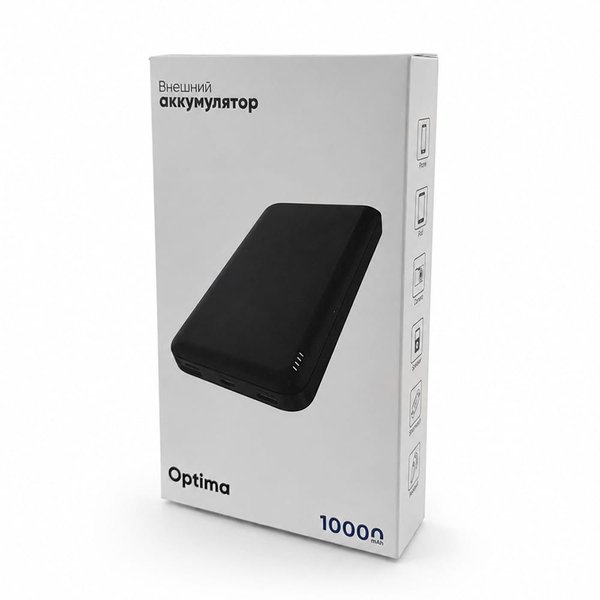 Внешний аккумулятор Optima, 10000 Mah - Внешний аккумулятор Optima, 10000 Mah, черный