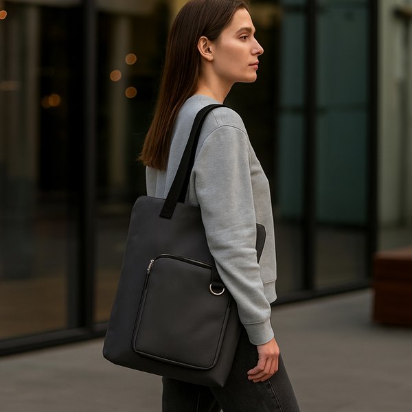 Шоппер Superbag Pocket, с внутренним креплением (карабин) и чехлом для мелочей - Шоппер Superbag Pocket, с внутренним креплением (карабин) и чехлом для мелочей (серый с черным)