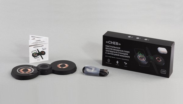 Беспроводная (15W) зарядная станция "Cheb" с прозрачным корпусом и MagSafe - Беспроводная (15W) зарядная станция "Cheb" с прозрачным корпусом и MagSafe черный