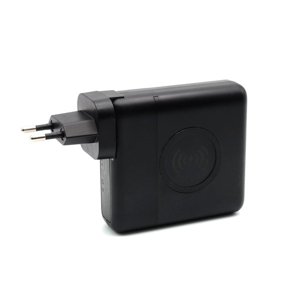 Внешний аккумулятор Gemini с беспроводной зарядкой и сетевым адаптером, 10000 mAh - Внешний аккумулятор Gemini с беспроводной зарядкой и сетевым адаптером, 10000 mAh, черный