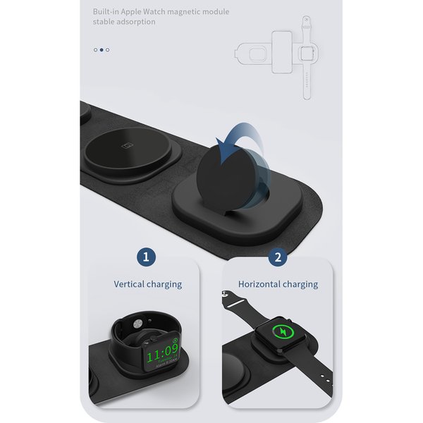 Складная беспроводная (15W) зарядная станция "Magic Case" с MagSafe для смартфона, часов и наушников - Складная беспроводная (15W) зарядная станция "Magic Case" с MagSafe для смартфона, часов и наушников черный