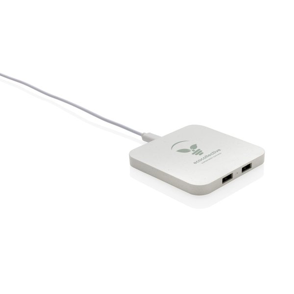 Беспроводная док-станция из переработанного пластика RCS с USB-портами, 10 Вт - Беспроводная док-станция из переработанного пластика RCS с USB-портами, 10 Вт
