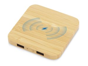 usb-хаб с беспроводной зарядкой из бамбука «plato», 5 вт
