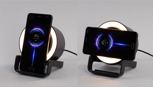 Bluetooth колонка-подставка "Smart Loud" с беспроводным (10W) зарядным устройством, лампой и подсветкой логотипа - Bluetooth колонка-подставка "Smart Loud" с беспроводным (10W) зарядным устройством, лампой и подсветкой логотипа черный