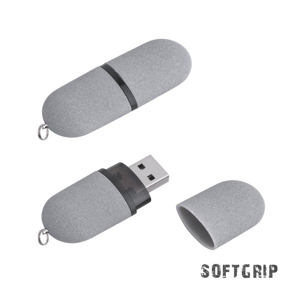 Флеш-карта "Камень" с покрытием soft grip в футляре, объем памяти 16GB - Флеш-карта "Камень" с покрытием soft grip в футляре, объем памяти 16GB серый