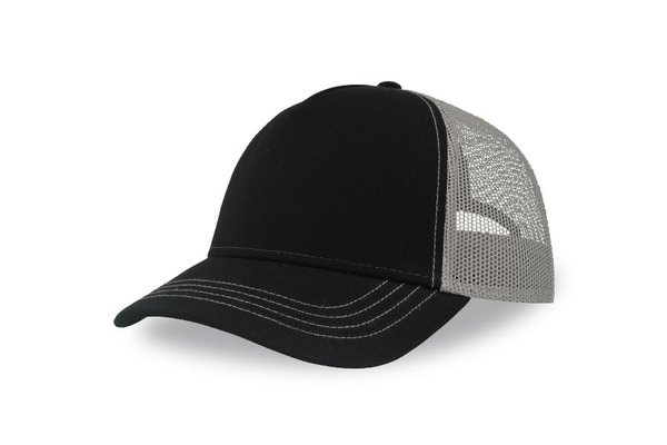 Бейсболка RAPPER CANVAS-S, 5 клиньев, пластиковая застёжка - Бейсболка "RAPPER CANVAS-S", 5 клиньев, черный/серый, пласт.заст., 100% полиэстер, 270 г/м2