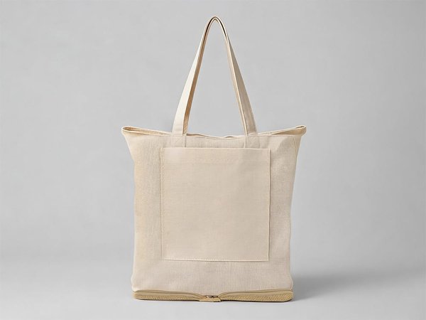 Складная сумка Jute из хлопка и джута с карманом - Складная сумка Jute из хлопка и джута с карманом