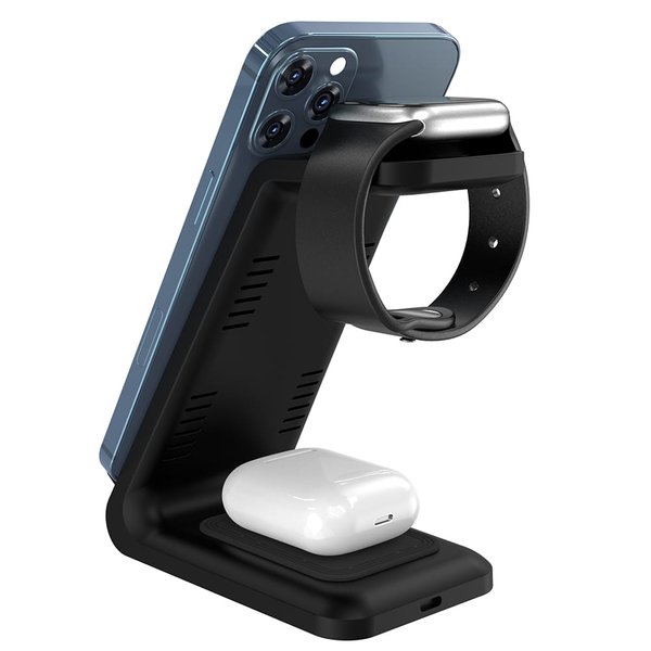 Беспроводное мультизарядное устройство Standy 15W, черный - Беспроводное мультизарядное устройство Standy 15W, черный