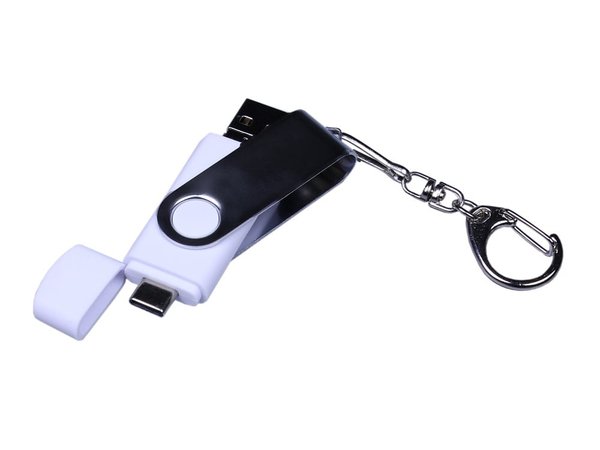 USB 2.0/micro USB/Type-C- флешка на 32 Гб c поворотным механизмом - USB 2.0/micro USB/Type-C- флешка на 32 Гб c поворотным механизмом