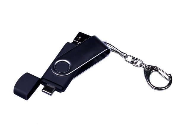 USB 2.0/micro USB/Type-C- флешка на 32 Гб c поворотным механизмом - USB 2.0/micro USB/Type-C- флешка на 32 Гб c поворотным механизмом