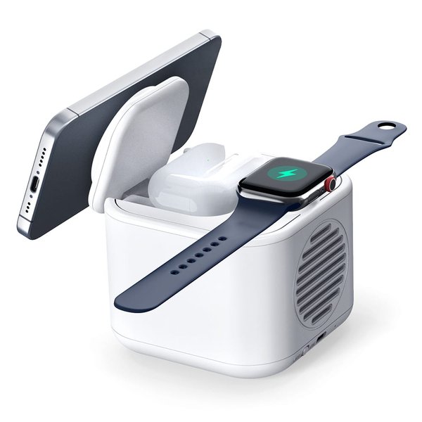 Беспроводная колонка Powerbox 5W с беспроводной зарядкой 15W,белый - Беспроводная колонка Powerbox 5W с беспроводной зарядкой 15W,белый