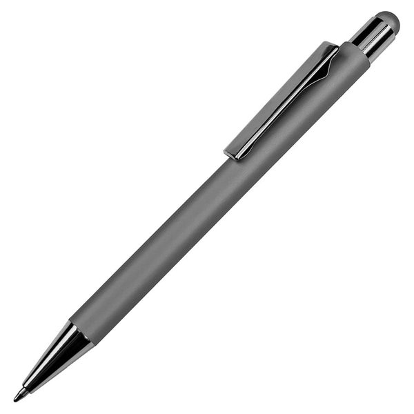 Ручка шариковая FACTOR COLOR со стилусом - Ручка шариковая FACTOR COLOR со стилусом, серый, металл, пластик, софт-покрытие