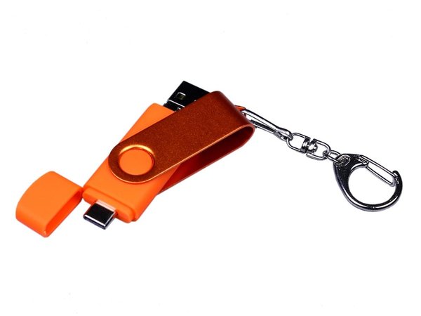 USB 2.0/micro USB/Type-С- флешка на 64 Гб 3-в-1 с поворотным механизмом - USB 2.0/micro USB/Type-С- флешка на 64 Гб 3-в-1 с поворотным механизмом