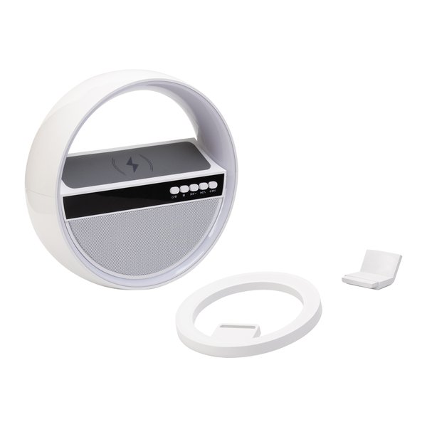 Bluetooth колонка "Smart Orb" 5Вт с беспроводным (15W) ЗУ, лампой, часами, FM радио - Bluetooth колонка "Smart Orb" 5Вт с беспроводным (15W) ЗУ, лампой, часами, FM радио белый