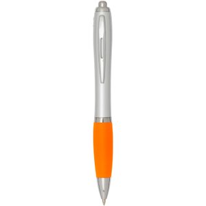 шариковая ручка nash rcs из переработанного пластика с серебристым корпусом и цветной ручкой (черные чернила)