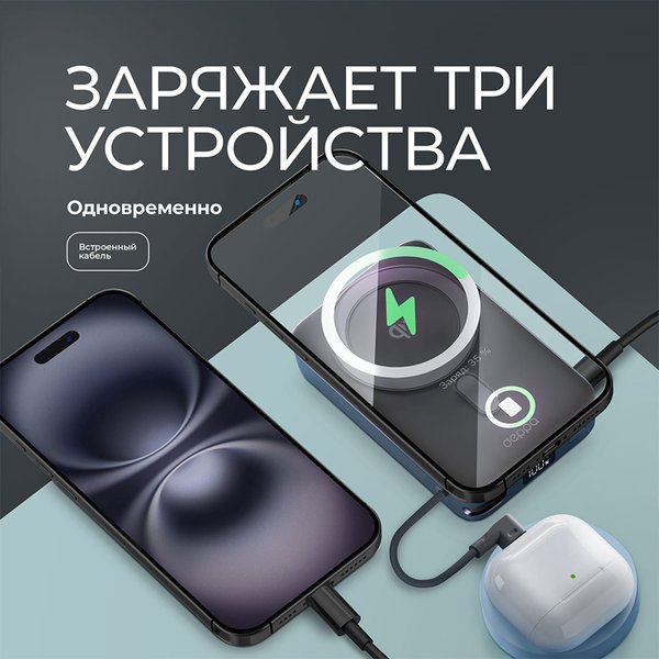 Внешний АКБ NRG MageSafe QI2 10000 мА-ч, 15Вт QI - Внешний АКБ NRG MageSafe QI2 10000 мА-ч, 15Вт QI