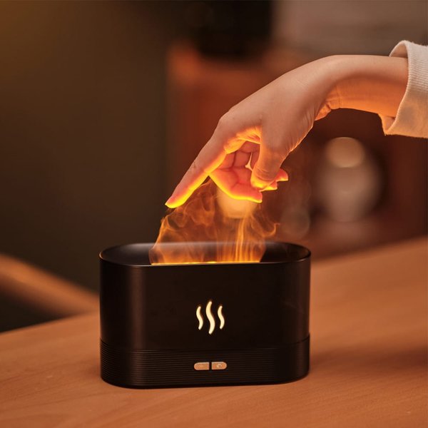 Светодиодный USB увлажнитель-ароматизатор Flame RGB - Светодиодный USB увлажнитель-ароматизатор Flame RGB, черный