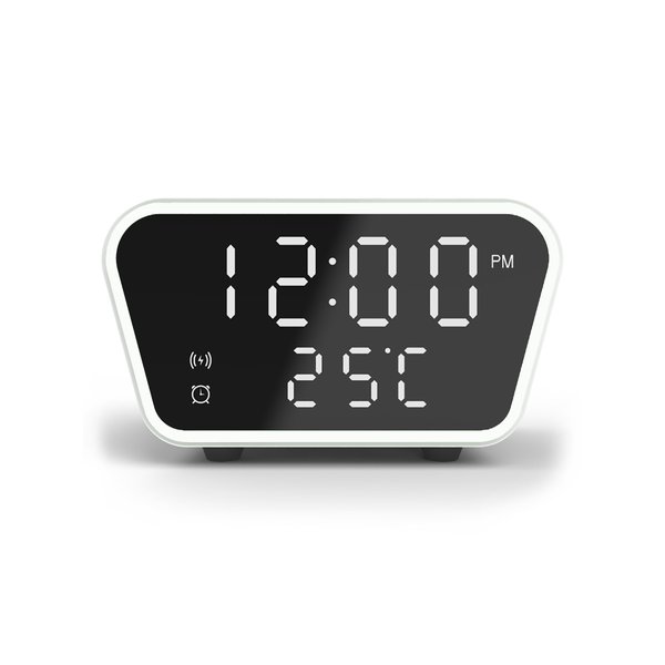 Настольные часы "Smart Clock" с беспроводным (15W) зарядным устройством, будильником и термометром - Настольные часы "Smart Clock" с беспроводным (15W) зарядным устройством, будильником и термометром белый