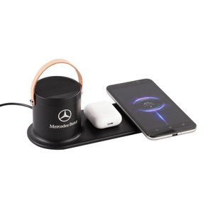 настольная беспроводная (15w) зарядная станция "blacksmith" с bluetooth колонкой с подсветкой логотипа
