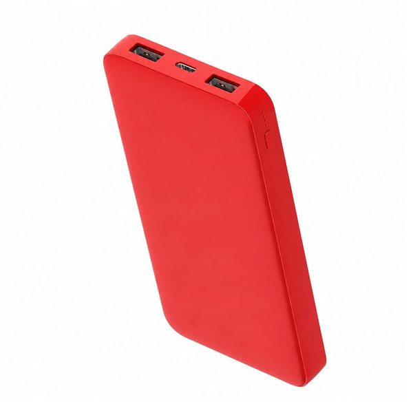 Внешний аккумулятор Polus, 10000 Mah, софт-тач покрытие - Внешний аккумулятор Polus, 10000 Mah, софт-тач покрытие, красный