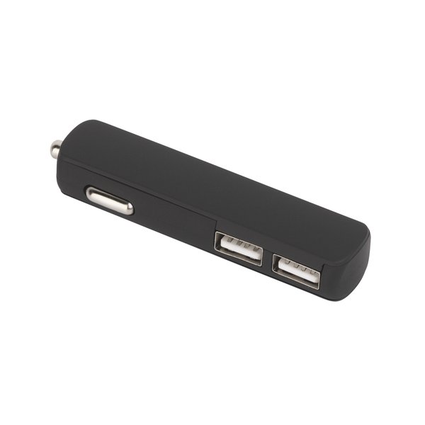 Автомобильное зарядное устройство "Slam" с 2-мя разъёмами USB, покрытие soft touch - Автомобильное зарядное устройство "Slam" с 2-мя разъёмами USB, покрытие soft touch черный