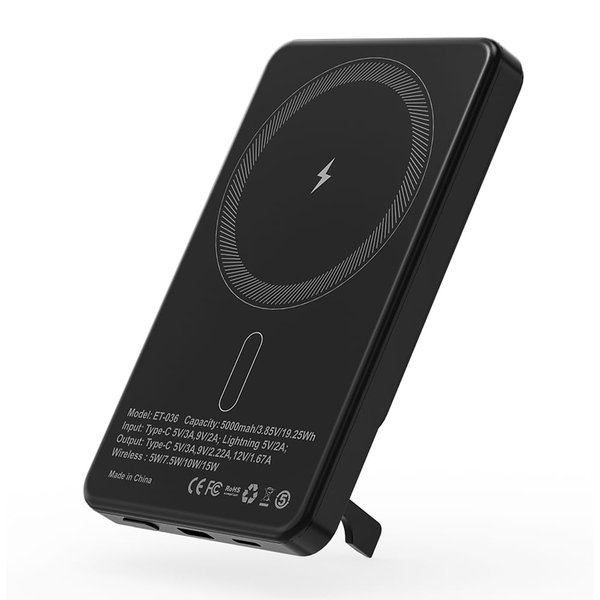 Внешний аккумулятор c беспроводной зарядкой Superb, 5000 mAh, черный - Внешний аккумулятор c беспроводной зарядкой Superb, 5000 mAh, черный
