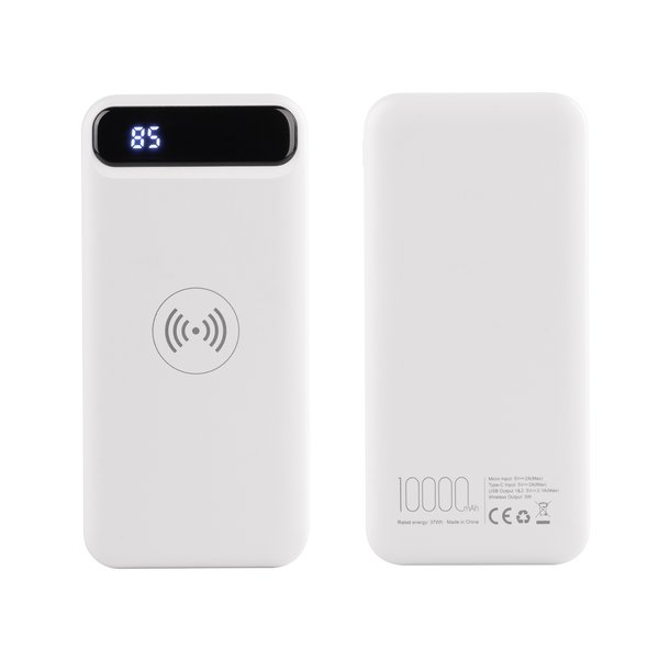 Беспроводное зарядное устройство "Quantum", 10000 mAh с цифровым индикатором заряда - Беспроводное зарядное устройство "Quantum", 10000 mAh с цифровым индикатором заряда белый