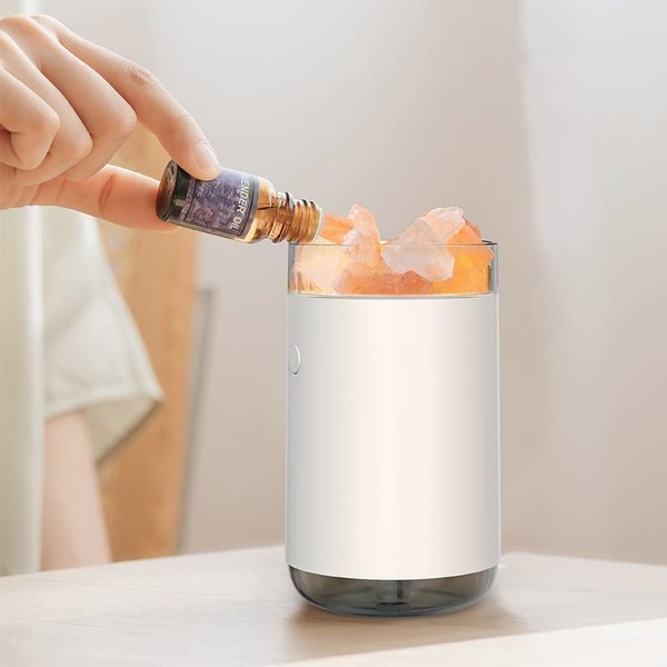 Соляная, светодиодная USB лампа-увлажнитель Aura, белый - Соляная, светодиодная USB лампа-увлажнитель Aura, белый
