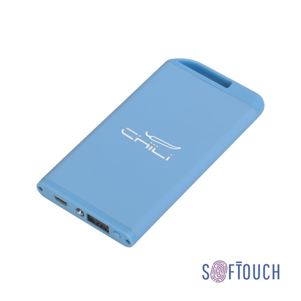 Зарядное устройство "Theta" с фонариком, 4000 mAh, покрытие soft touch - Зарядное устройство "Theta" с фонариком, 4000 mAh, покрытие soft touch голубой