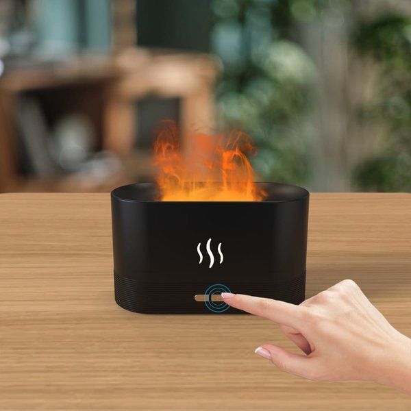 Светодиодный USB увлажнитель-ароматизатор Flame RGB - Светодиодный USB увлажнитель-ароматизатор Flame RGB, черный