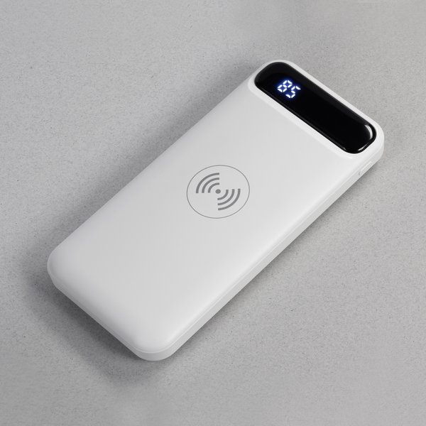 Беспроводное зарядное устройство "Quantum", 10000 mAh с цифровым индикатором заряда - Беспроводное зарядное устройство "Quantum", 10000 mAh с цифровым индикатором заряда белый