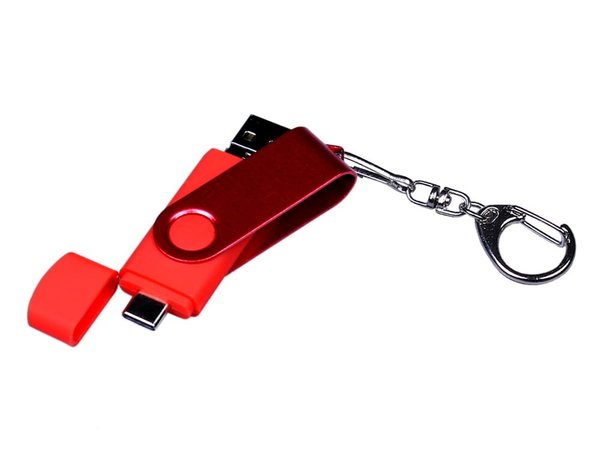 USB 2.0/micro USB/Type-С- флешка на 64 Гб 3-в-1 с поворотным механизмом - USB 2.0/micro USB/Type-С- флешка на 64 Гб 3-в-1 с поворотным механизмом