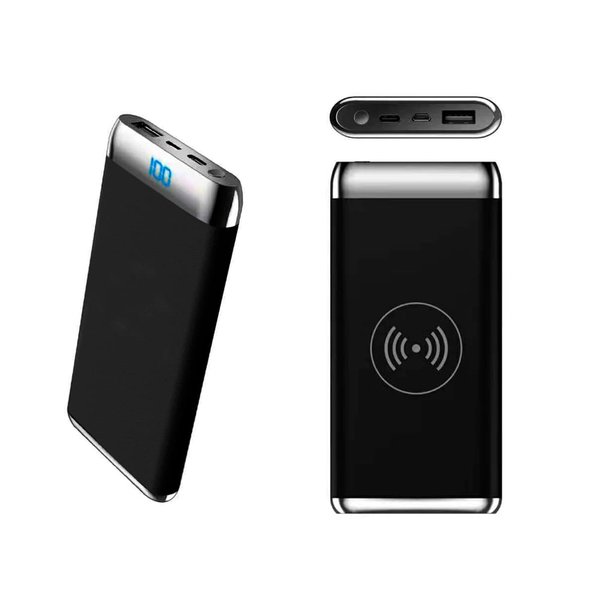 Внешний аккумулятор Wolfrock с беспроводной зарядкой soft-touch покрытием, 10000 mAh, черный - Внешний аккумулятор Wolfrock с беспроводной зарядкой soft-touch покрытием, 10000 mAh, черный
