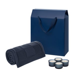 подарочный набор сенто (sento), селла софт (cella soft), синий (свечи, плед)