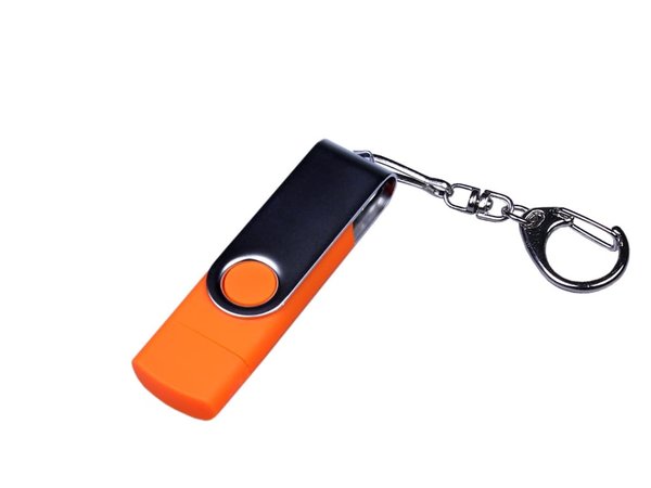 USB 2.0/micro USB/Type-C- флешка на 32 Гб c поворотным механизмом - USB 2.0/micro USB/Type-C- флешка на 32 Гб c поворотным механизмом