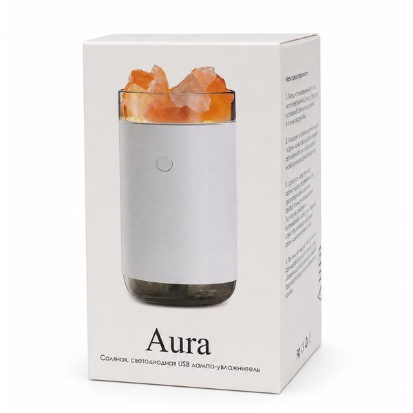 Соляная, светодиодная USB лампа-увлажнитель Aura, белый - Соляная, светодиодная USB лампа-увлажнитель Aura, белый