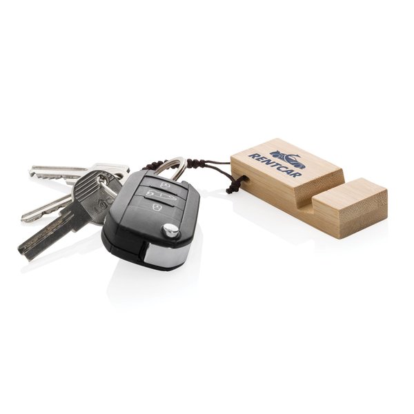 Бамбуковая мини-подставка для телефона Standkey с кольцом для ключей - Бамбуковая мини-подставка для телефона Standkey с кольцом для ключей