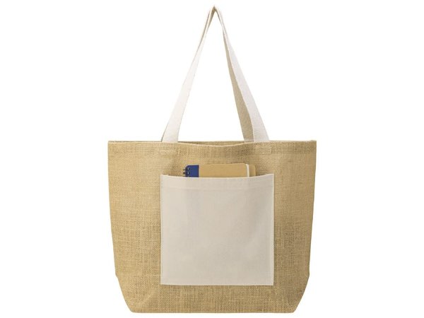 Сумка Jute джутовая с широким дном и карманом - Сумка Jute джутовая с широким дном и карманом