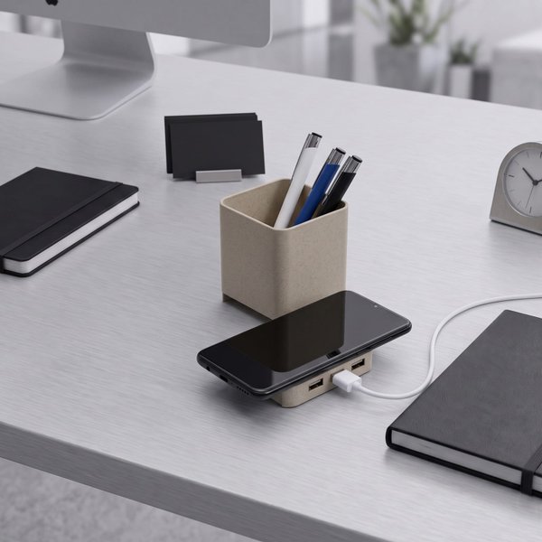Настольный органайзер Cubic с функциями USB-хаба и беспроводной зарядки - Настольный органайзер Cubic с функциями USB-хаба и беспроводной зарядки