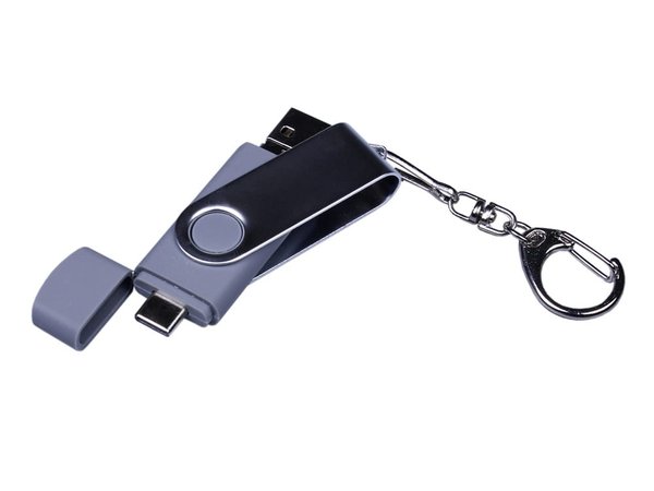 USB 2.0/micro USB/Type-C- флешка на 32 Гб c поворотным механизмом - USB 2.0/micro USB/Type-C- флешка на 32 Гб c поворотным механизмом