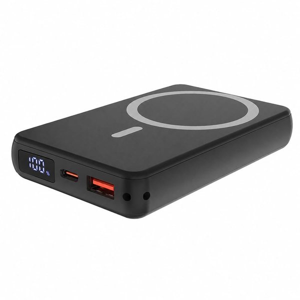 Магнитный внешний аккумулятор Quantum с беспроводной зарядкой (15W), 10000 Mah - Магнитный внешний аккумулятор Quantum с беспроводной зарядкой (15W), 10000 Mah, черный