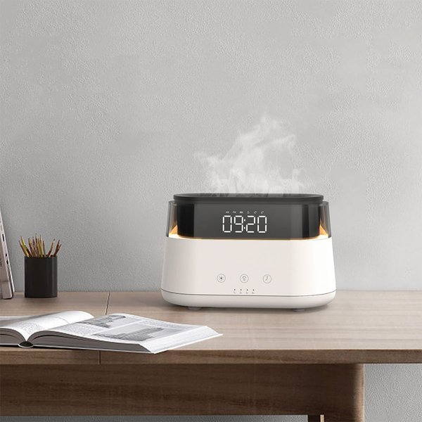 Светодиодный USB увлажнитель-ароматизатор Brava с часами с подсветкой, белый - Светодиодный USB увлажнитель-ароматизатор Brava с часами с подсветкой, белый