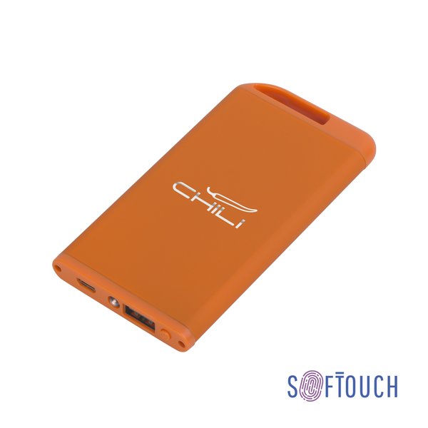 Зарядное устройство "Theta" с фонариком, 4000 mAh, покрытие soft touch - Зарядное устройство "Theta" с фонариком, 4000 mAh, покрытие soft touch оранжевый