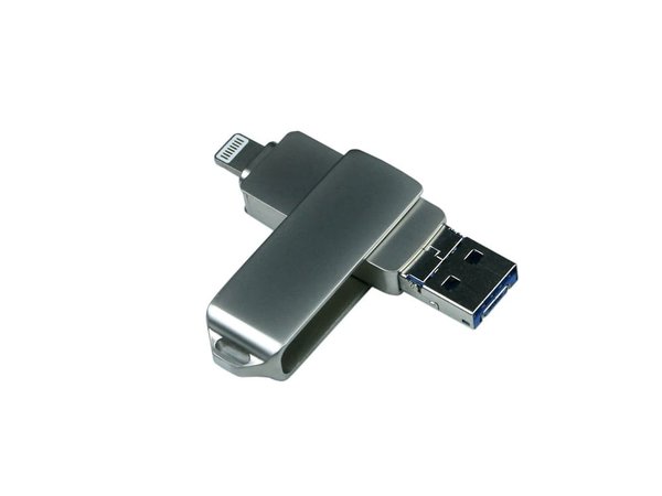 USB 3.0/micro USB/Lightning- флешка на 64 Гб с поворотным механизмом - USB 3.0/micro USB/Lightning- флешка на 64 Гб с поворотным механизмом
